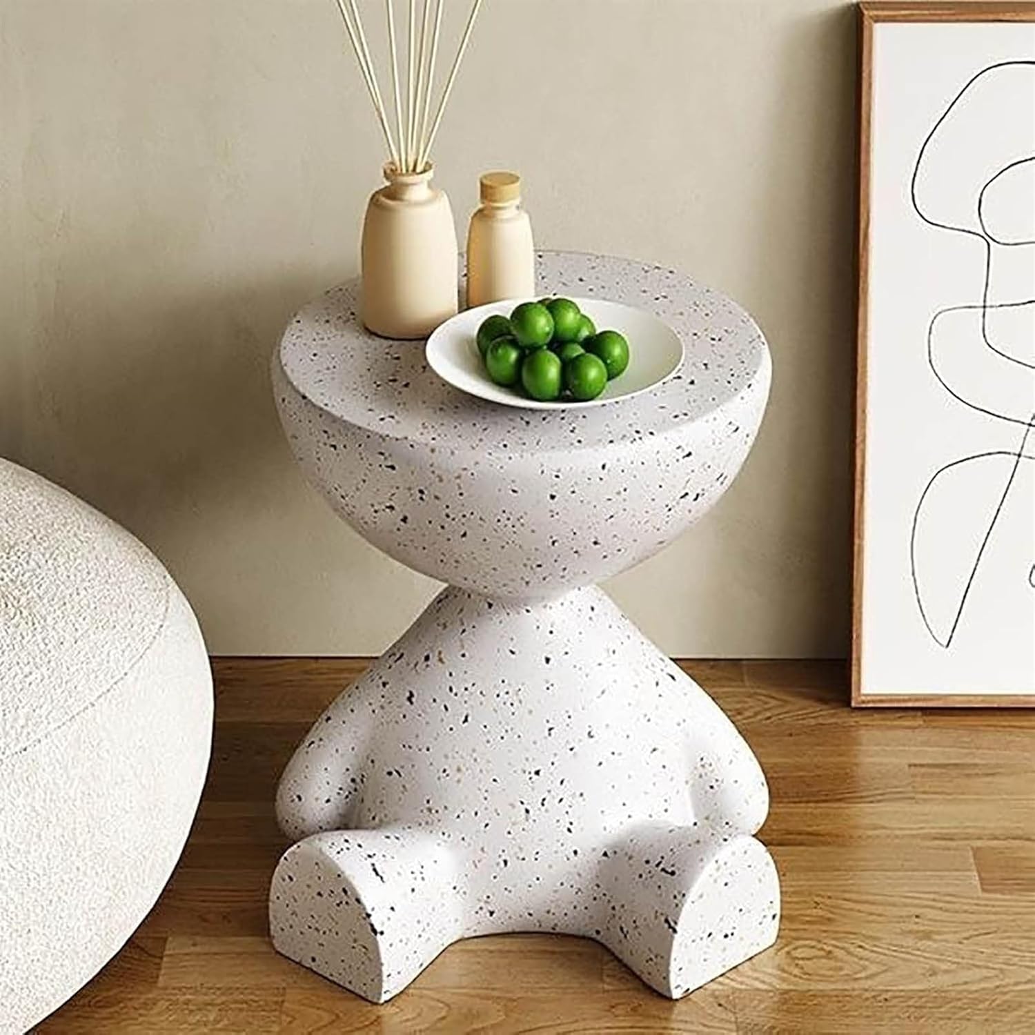 Side Table for Indoor Modern Faux Terrazzo Stool Coffee Table Heavy Duty End Table