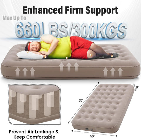Air Mattress with Electric Pump | Fast Inflatable Bed for Home, Camping & Travel | Durable Leak-Proof Design and Carry Bag (180CM X 73CM)