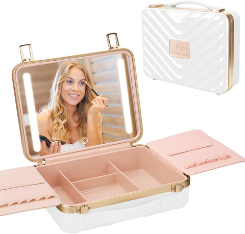 Travel Makeup Train Cases with Lighted Mirror 3 Color Setting