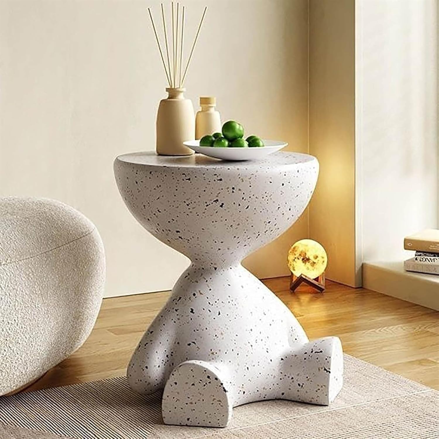 Side Table for Indoor Modern Faux Terrazzo Stool Coffee Table Heavy Duty End Table