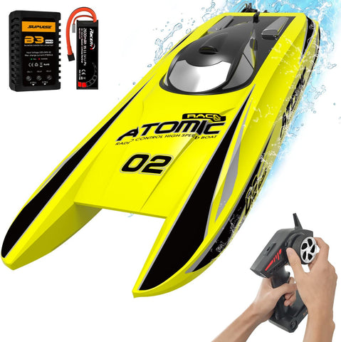 VOLANTEXRC Atomic Brushless Remote Control Outdoor Electric Racing Boat 45MPH for Pools and Lakes with Rechargeable Battery, Yellow