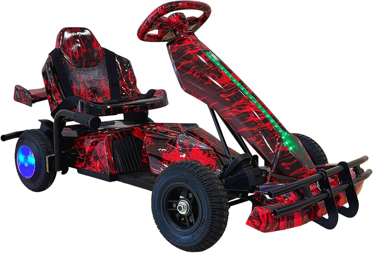 BIKE Electric Go Kart, LED Lights, Pedal Drive, 36V Battery Powered, Kids Ride-On Vehicle (Purple)