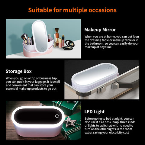 Portable Makeup Case Makeup Mirror With Led Light 3-in1