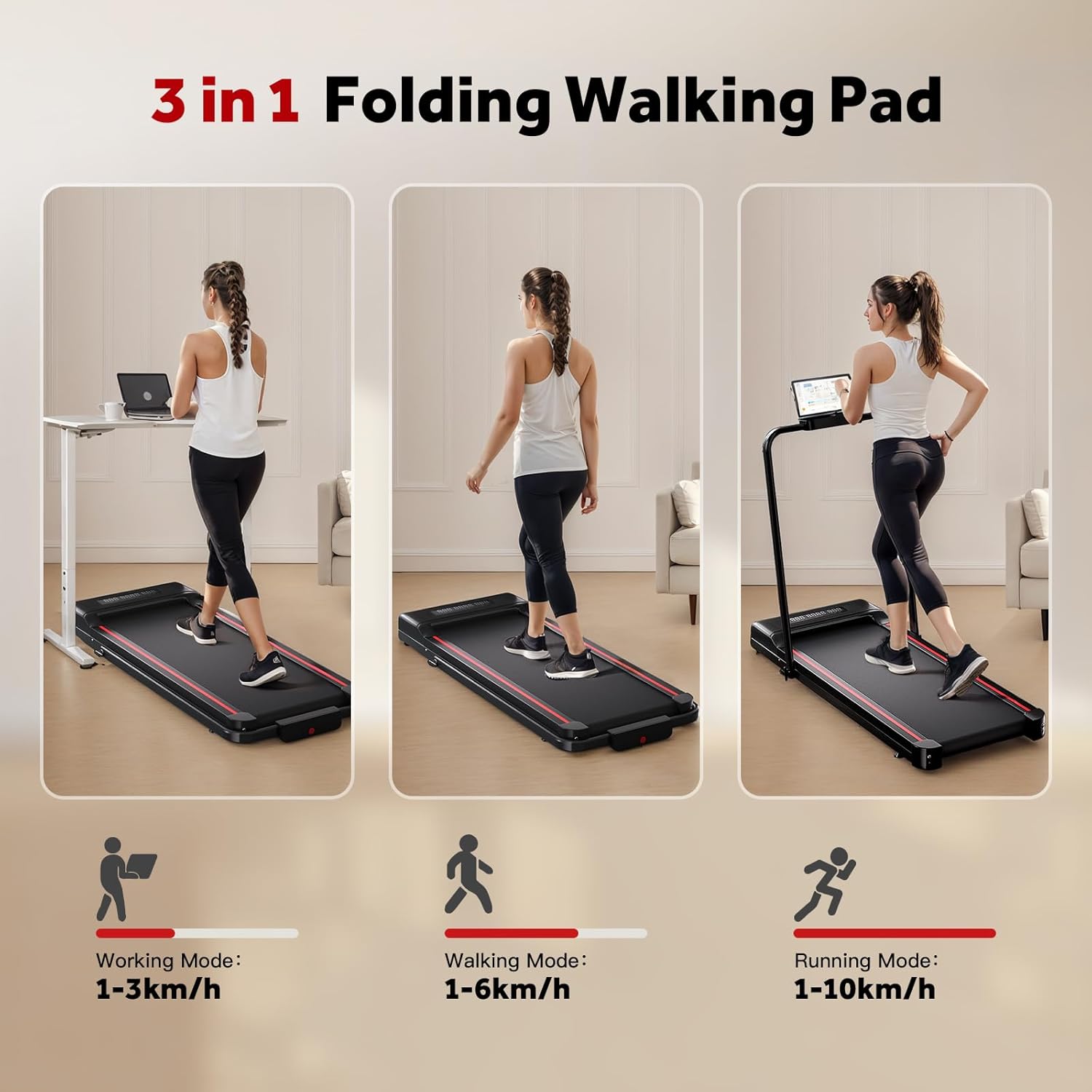 Sperax Walking Pad,Under Desk Treadmill,3 in 1 Treadmills for Home Foldable with LED Display