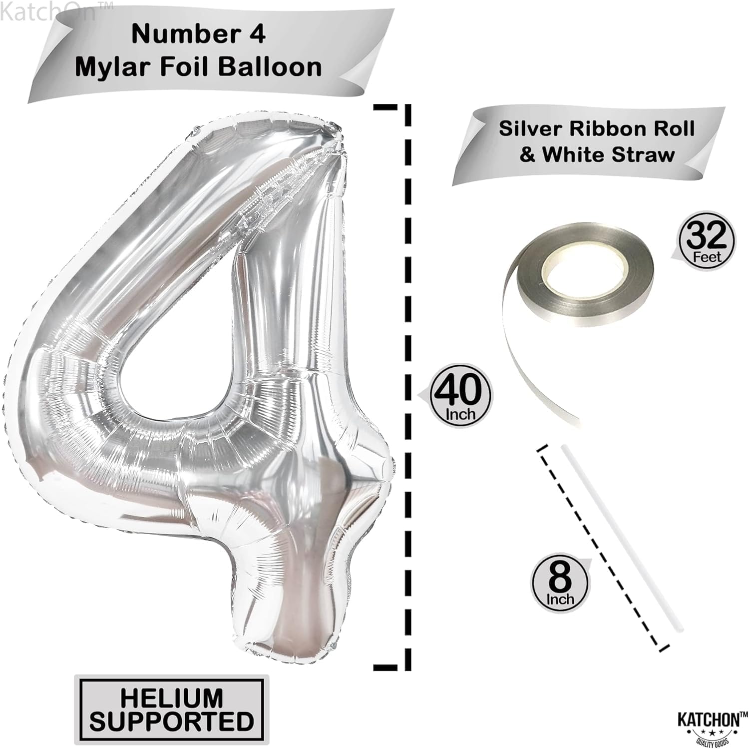 Silver Number Balloons in Helium Foil Mylar No.4
