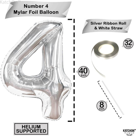 Silver Number Balloons in Helium Foil Mylar No.4