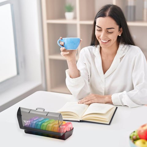 Fullicon Large Capacity Pill Organizer, Secure Pill Case with Durable Printing