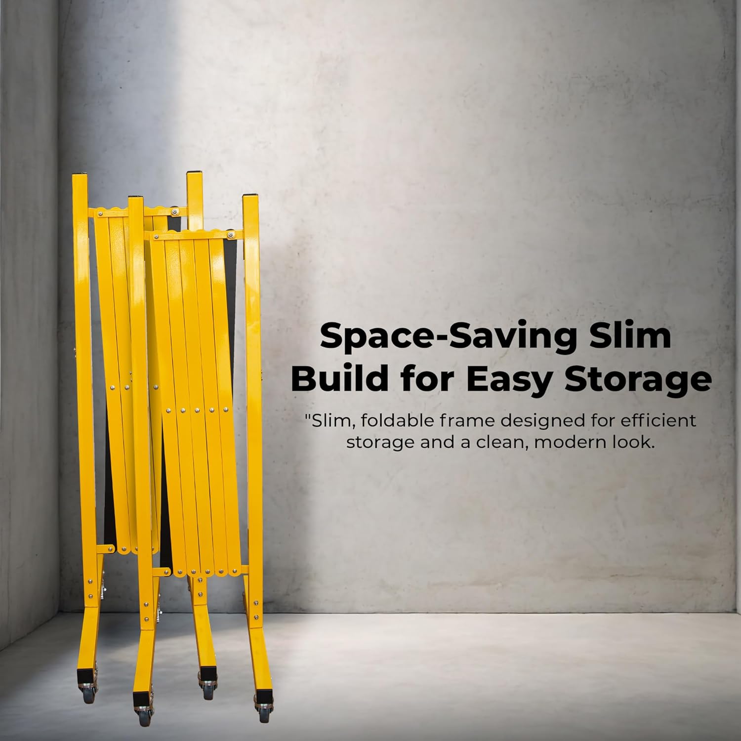 Olmecs Expandable Metal Barrier 2.5Meter – Yellow Steel Folding Security Barrier with Lockable Wheels – Portable Fence for Traffic Control,