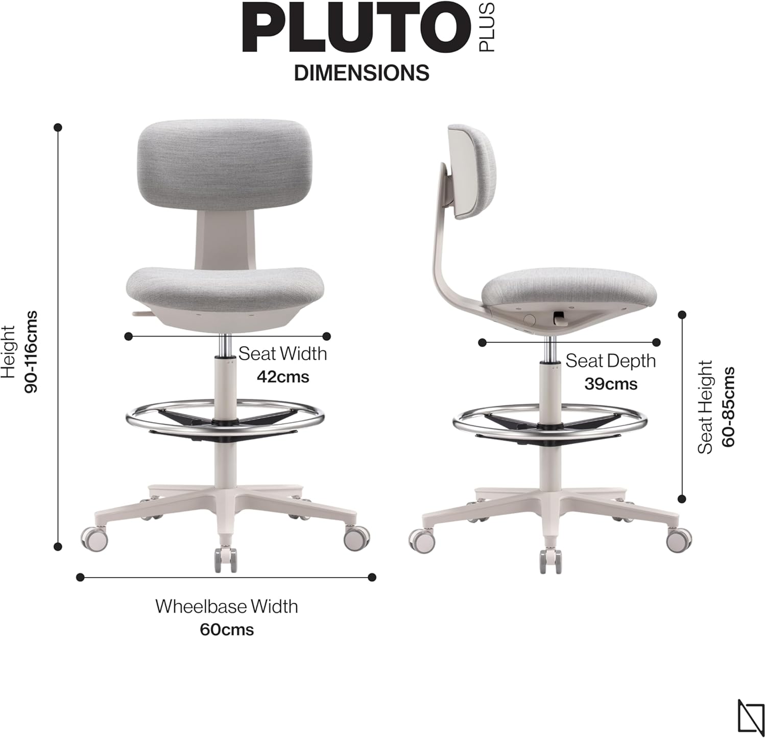 NAVO Pluto, High Office Chair, Ergonomic Drafting Chair (GREY WHITE)