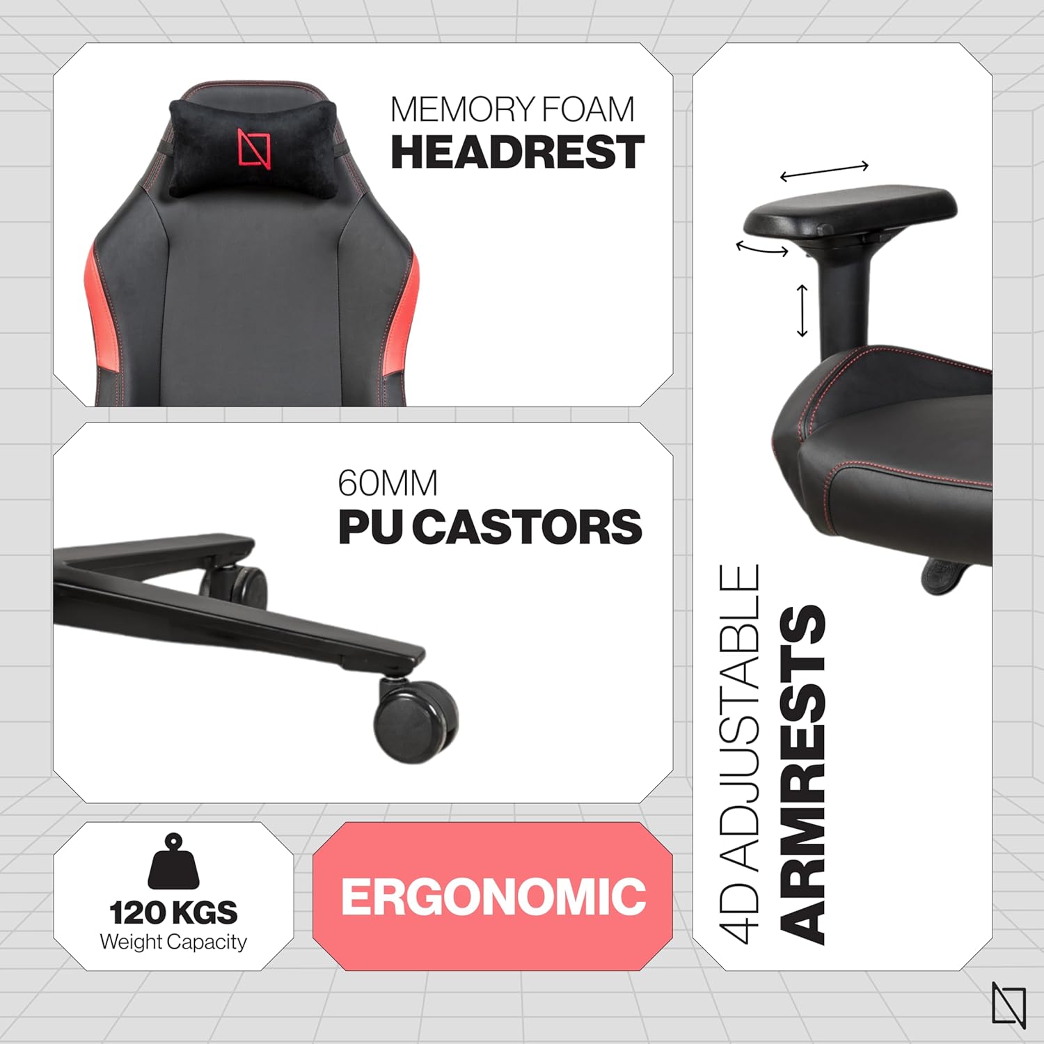Navodesk APEX AIR, Ergonomic Gaming Chair (CloudLeather (M), RED)