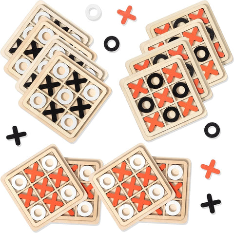 12 Pcs Wooden Tic Tac Toe Game Mini Family Board Games Classical Puzzle Game XO ((14 x 14 cm)