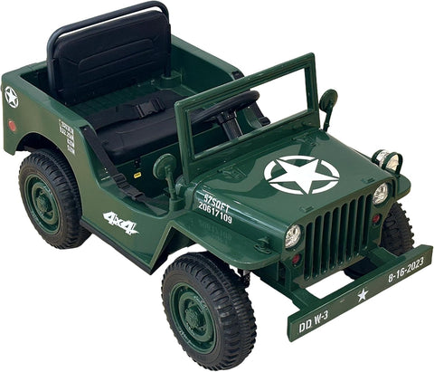 VLRA BIKE Kids Military Style Electric Ride-On Jeep, with Shovel, Realistic Military Details, Rugged Wheels 12V 3-6years