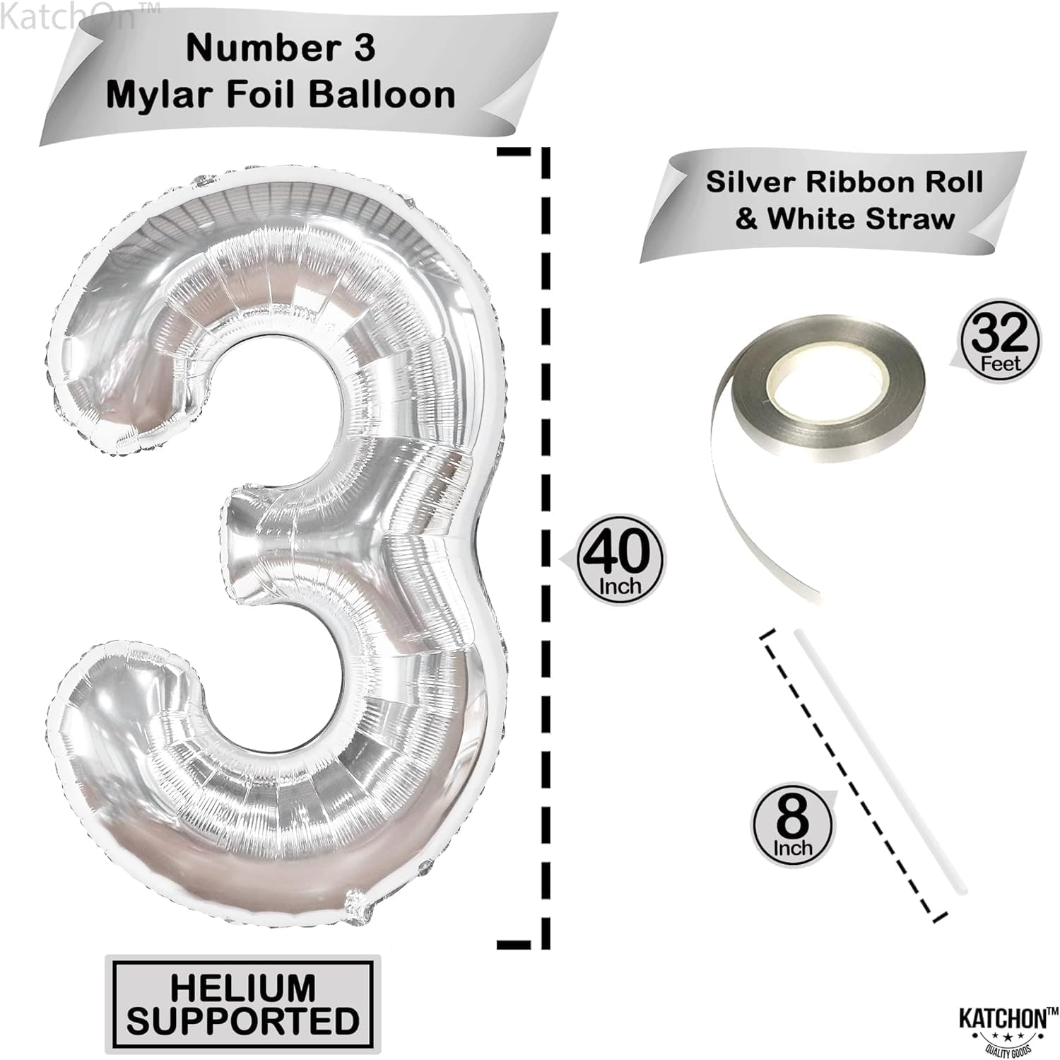 Silver Number Balloons in Helium Foil Mylar No.3