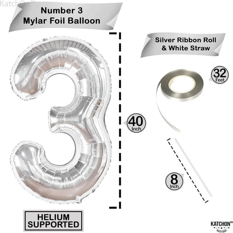 Silver Number Balloons in Helium Foil Mylar No.3