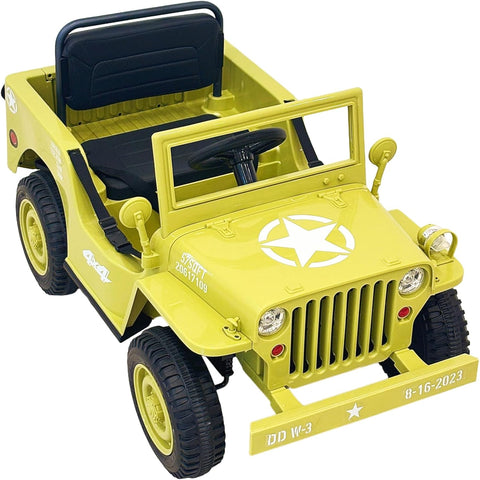 VLRA BIKE Kids Military Style Electric Ride-On Jeep, with Shovel, Realistic Military Details, Rugged Wheels 12V 3-6years