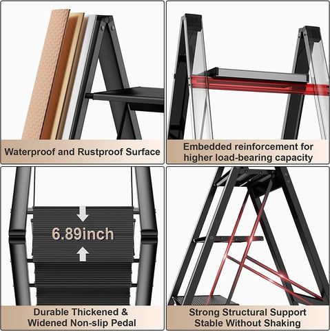Olmecs 4 Step Ladder Aluminum Folding Step, Stool with Anti-Slip Sturdy and Wide Pedal (Copy) (Copy)