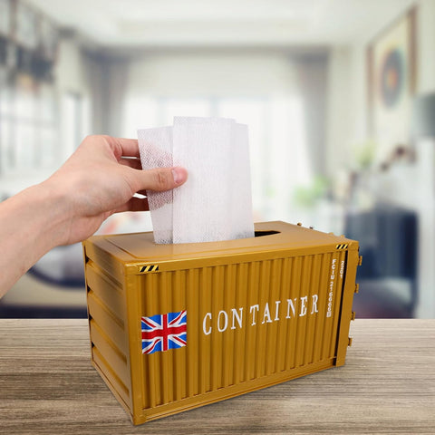 Shipping Container Tissue Box Holder Metal Tissue Box Vintage Metal Container Model Golden