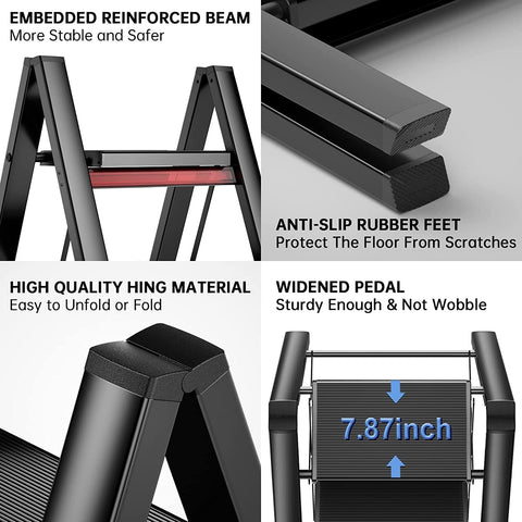 Olmecs 3 Step Ladder Aluminum Folding Step, Stool with Anti-Slip Sturdy and Wide Pedal (Copy)