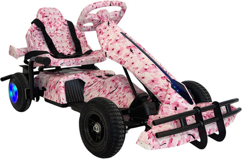 BIKE Electric Go Kart, LED Lights, Pedal Drive, 36V Battery Powered, Kids Ride-On Vehicle (Purple)