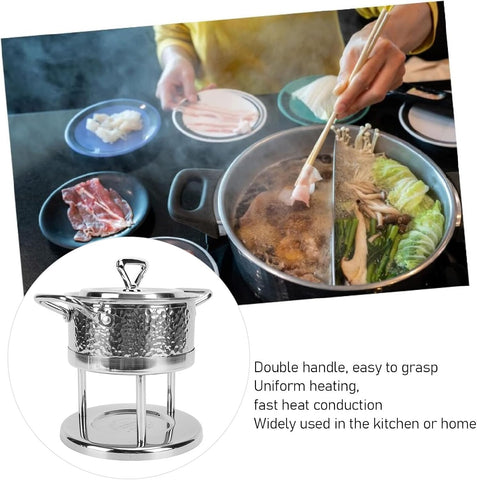 Olmecs 304 Stainless Steel Individual Hot Pot Food Warmer Stove Pan with Lid Stand for Camping Outdoor Dormitory Hotel Home