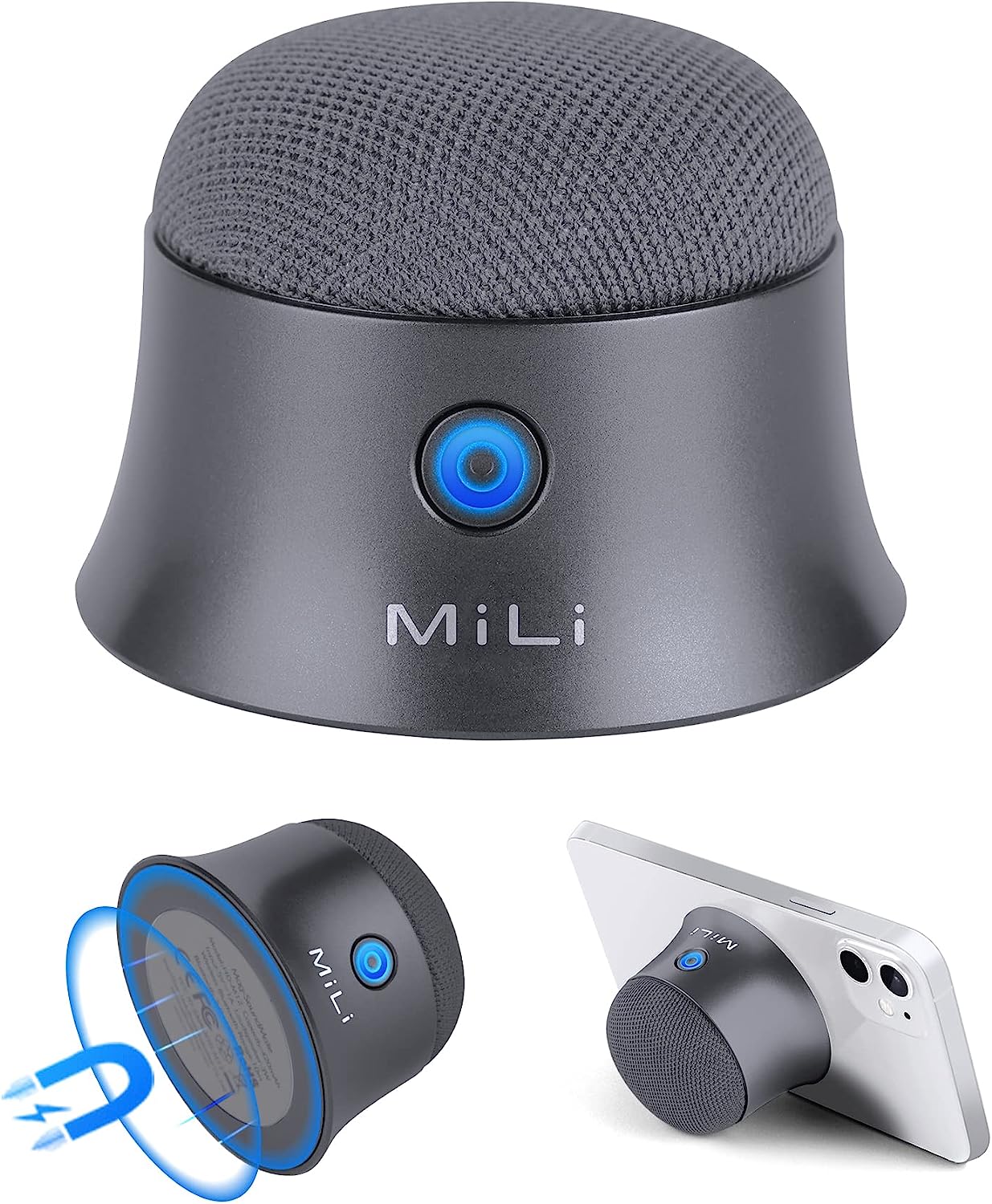 MiLi Magnetic Small Bluetooth Speaker, Compatible with MagSafe Speaker for iPhone 12/13/14, Wall Mountable True Wireless Mini Bluetooth Speaker