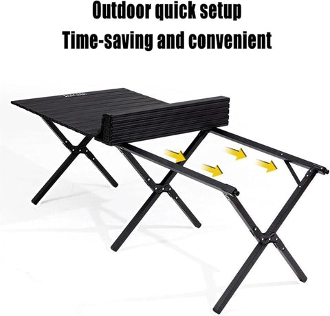 Folding Aluminum 150CM Camping Table & 4Pcs Chair – Roll-Up Table, Portable Lightweight Grill Table for Outdoor