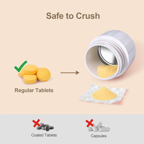 Fullicon Pill Crusher Stainless Steel, 2 in 1 Pill Grinder for Fine Powder. Portable Tablet Crusher