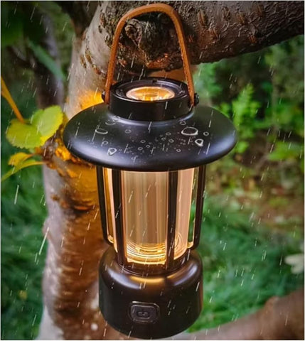 Ultra-Bright Rechargeable (Lantern Clock) Waterproof & USB Powered Torch with Hook for Camping   (Modern Vintage - Black)