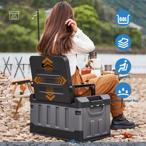Camping Plastic Storage Box with Lids 60L, Storage Containers Stackable Plastic Bins for Home & Office Organization