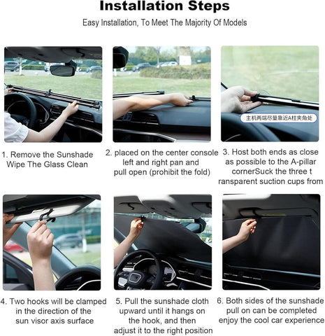 Automatic Retractable Car Sunshade, Universal Fit, 27.6*55inch, UV Protection, Foldable Windshield Sunshade
