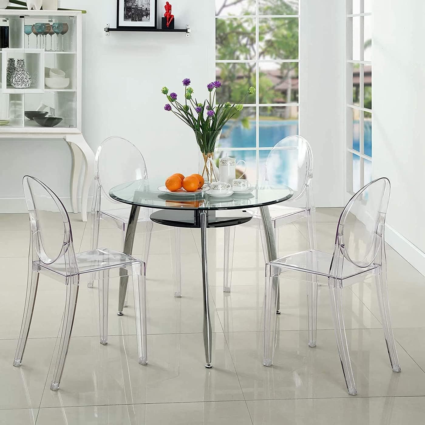 Olmecs Casper Modern Acrylic Stacking Kitchen ,Fully Assembled (No Arm Chair)