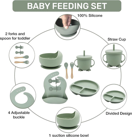 Silicone Baby Feeding Set, Complete 8-Piece Baby Led Weaning Set