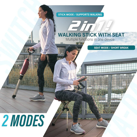 The Ta Da Seat Stick / Chair - the walking cane/ stick that converts to a tripod chair