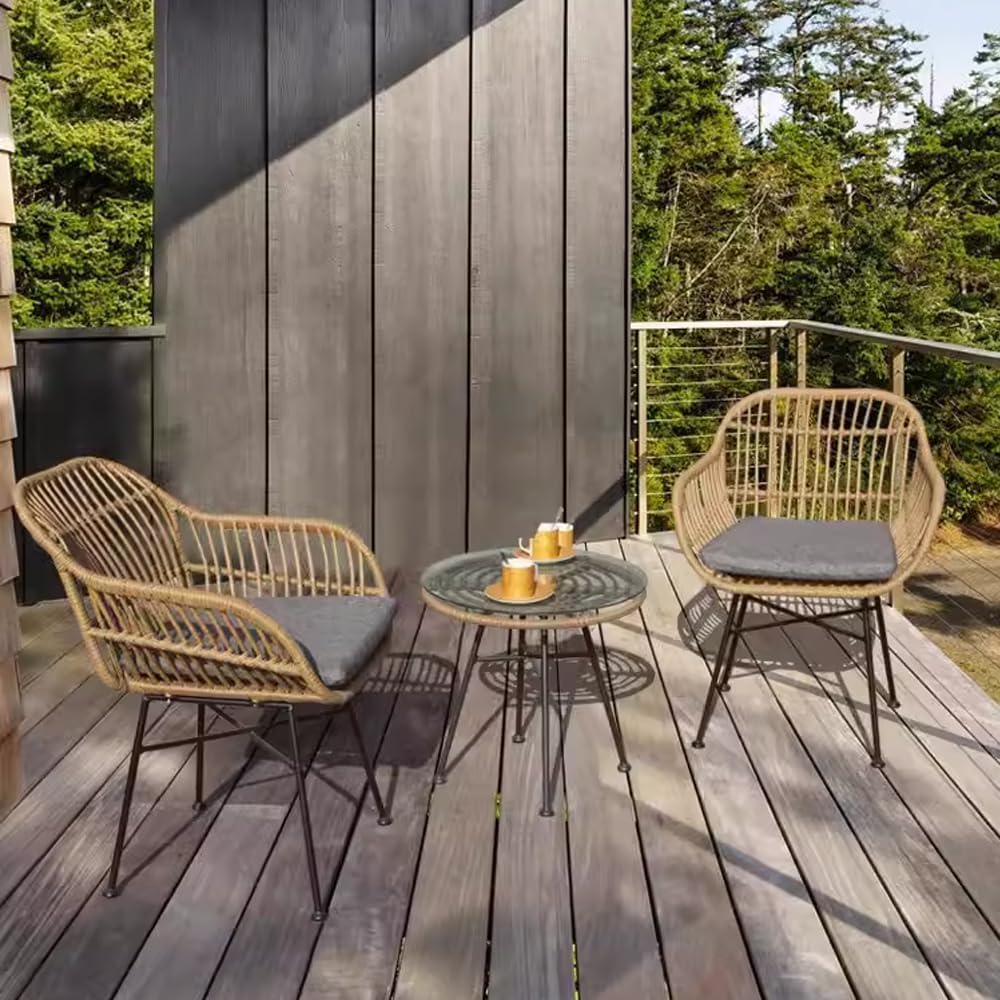 Olmecs Set of 3 Pieces Patio Chairs Bundle with Glass Table