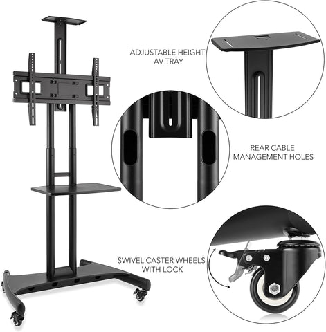 Professional Rolling Mobile Stand for Large TV Presentation Rooms and Video Conferencing
