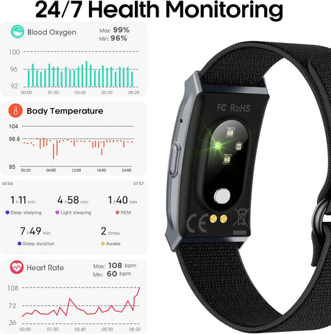 Smart Health Wristband for Men Women, Smart Bracelet with 24/7 Heart Rate/Blood oxygen/Sleep/Body Temperature Monitor