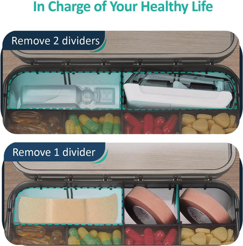 Fullicon Daily Travel Moisture Proof Medicine Box with 12 Extra Large Compartment, Pill Organizer with 3 Secured Buckles