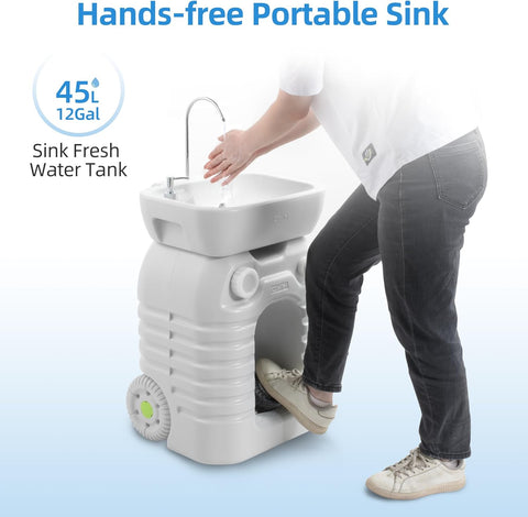 Portable Camping Sink, 45 L Handwashing Station with Adjustable Wash Basin, Soap Dispenser, Metal Handle