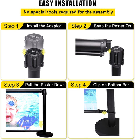 Poster Display Retractable Stanchions, Crowd Control Barrier Queue Line (120*75CM) - Olmecs