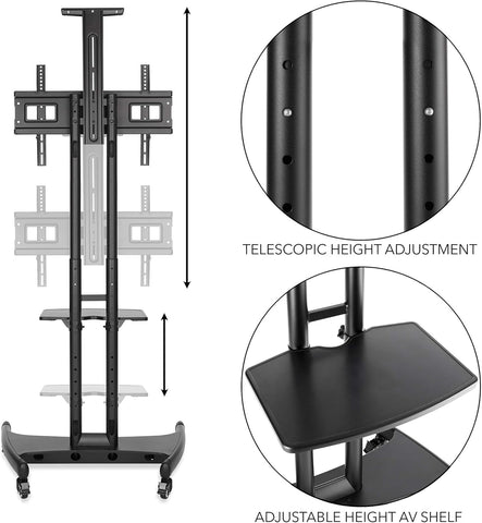 Professional Rolling Mobile Stand for Large TV Presentation Rooms and Video Conferencing
