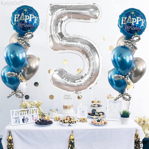 Silver Number Balloons in Helium Foil Mylar No.5