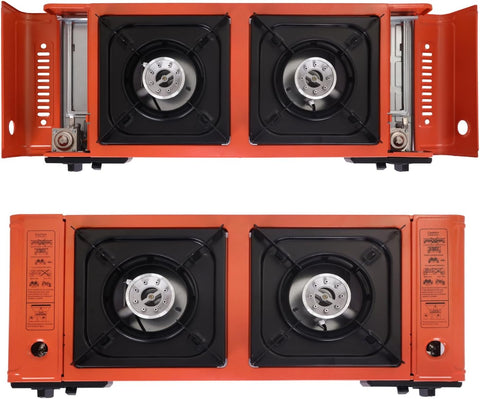 Procamp FlameKraft | Double Burner Camping Stove with Non-Stick Cast Aluminum Griddle