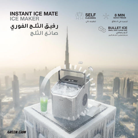 Green Lion Stainless Steel Countertop Ice Maker with Handle, Self-Cleaning Ice Maker Machine with 2 Sizes of Bullet Ice
