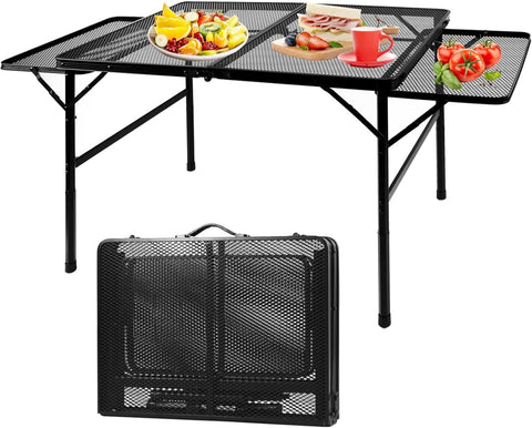 Folding Metal Camping Table, Portable Lightweight Grill Table for Outdoor