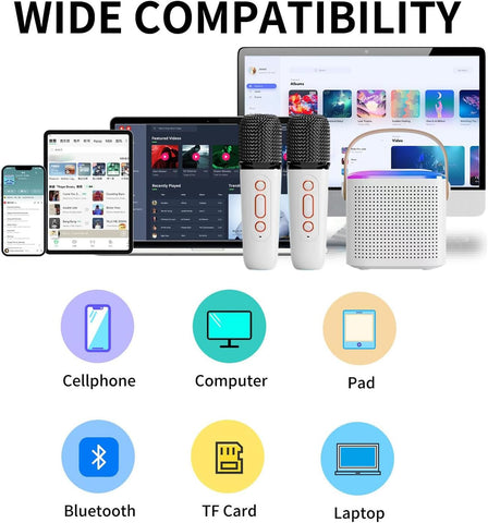 Mini Karaoke Machine with 2 Wireless Microphone, Portable Bluetooth Karaoke Speaker for Kids and Adults