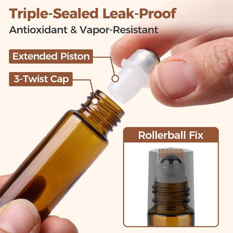 Willow Set of 24, 10ml / 5ml Amber Glass Bottles with Stainless Steel Roller Balls