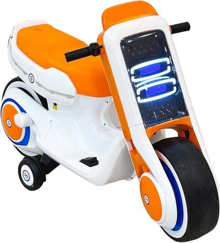 VLRA Kids Electric Motorcycle, LED Lights, Training Wheels, Dashboard Display, Rechargeable Ride-On Toy