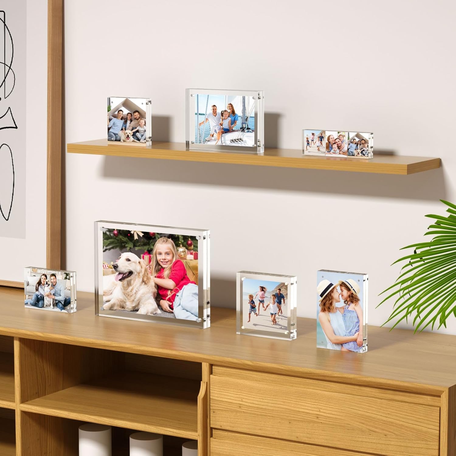 Willow (3Pc Pack) 6x8 Inches Acrylic Picture Frames ,Thicker Block, Freestanding Double Sided Magnetic Acrylic Frameless Transparent Square Frame