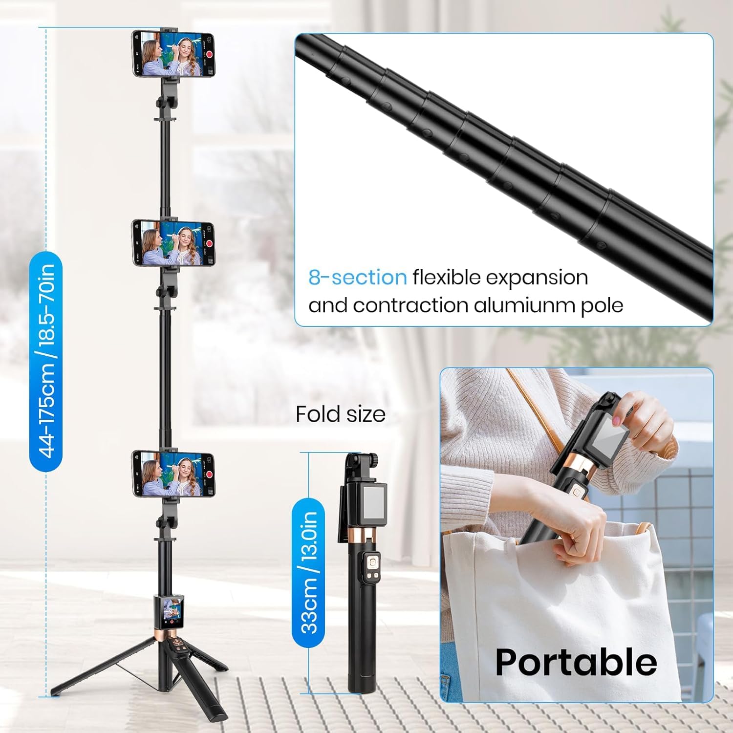 Cl-07 New Selfie Stick With Fill Light Extendable Selfie Stick Tripod for Phone with Display Screen and Remote Control