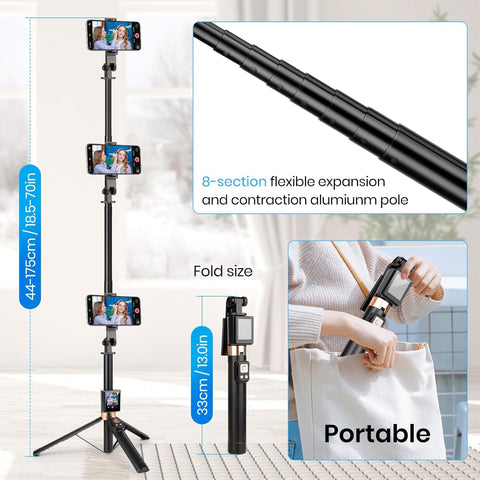 Cl-07 New Selfie Stick With Fill Light Extendable Selfie Stick Tripod for Phone with Display Screen and Remote Control